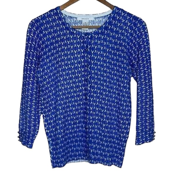 NEW Grace Blue/White Printed Pattern Cardigan - Picture 1 of 6